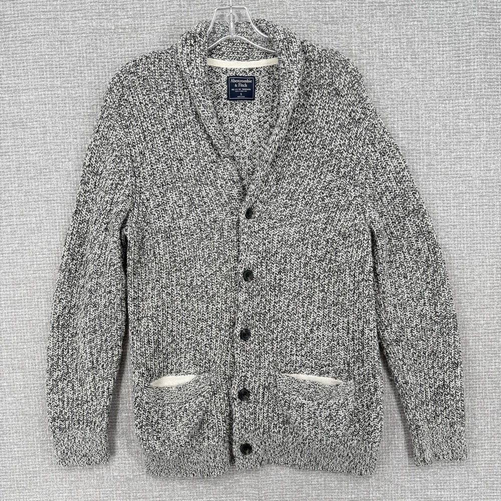 Abercrombie Fitch Sweater Men S Gray Cardigan Academia Chunky-Knit Shawl‎ Collar